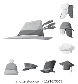 Vector illustration of headgear and cap symbol. Collection of headgear and accessory stock vector illustration.