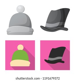 Vector illustration of headgear and cap symbol. Set of headgear and accessory stock vector illustration.