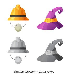 Vector illustration of headgear and cap symbol. Collection of headgear and accessory vector icon for stock.