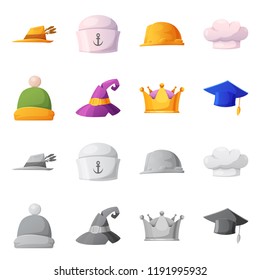 Vector illustration of headgear and cap symbol. Set of headgear and accessory vector icon for stock.