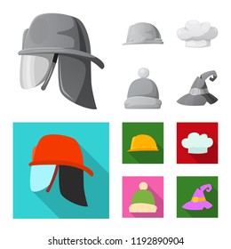 Vector illustration of headgear and cap symbol. Collection of headgear and accessory stock symbol for web.