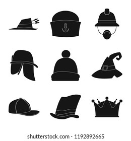 Vector illustration of headgear and cap symbol. Collection of headgear and accessory vector icon for stock.