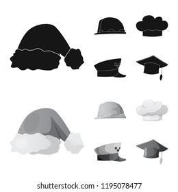 Vector illustration of headgear and cap symbol. Set of headgear and accessory vector icon for stock.