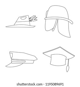 Vector illustration of headgear and cap symbol. Collection of headgear and accessory stock symbol for web.