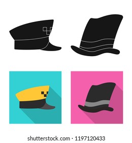 Vector illustration of headgear and cap symbol. Set of headgear and accessory vector icon for stock.