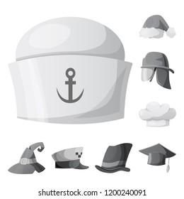 Vector illustration of headgear and cap symbol. Collection of headgear and accessory vector icon for stock.