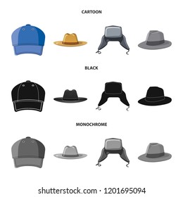 Vector illustration of headgear and cap symbol. Set of headgear and accessory stock vector illustration.