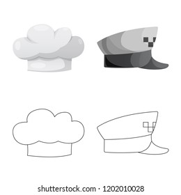 Vector illustration of headgear and cap symbol. Collection of headgear and accessory stock symbol for web.