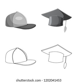 Vector illustration of headgear and cap symbol. Collection of headgear and accessory stock symbol for web.