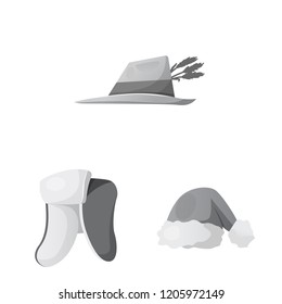 Vector illustration of headgear and cap symbol. Collection of headgear and accessory stock vector illustration.