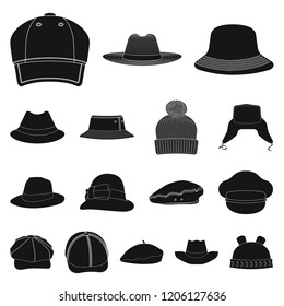 Vector illustration of headgear and cap symbol. Set of headgear and accessory stock symbol for web.