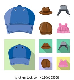 Vector illustration of headgear and cap symbol. Set of headgear and accessory stock vector illustration.