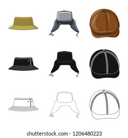 Vector illustration of headgear and cap symbol. Set of headgear and accessory stock vector illustration.