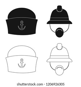 Vector illustration of headgear and cap symbol. Set of headgear and headwear vector icon for stock.