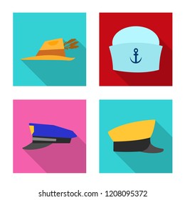 Vector illustration of headgear and cap symbol. Set of headgear and headwear stock vector illustration.