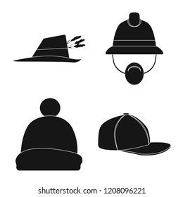 Vector illustration of headgear and cap symbol. Collection of headgear and headwear vector icon for stock.