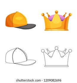 Vector illustration of headgear and cap symbol. Collection of headgear and headwear stock symbol for web.