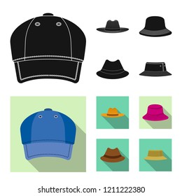 Vector illustration of headgear and cap symbol. Set of headgear and accessory vector icon for stock.