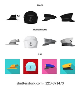 Vector illustration of headgear and cap symbol. Collection of headgear and accessory vector icon for stock.