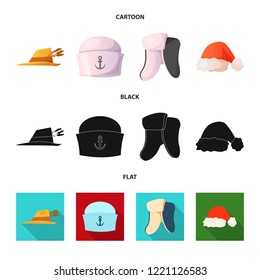 Vector illustration of headgear and cap symbol. Collection of headgear and accessory vector icon for stock.
