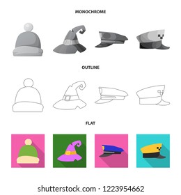 Vector illustration of headgear and cap symbol. Collection of headgear and accessory stock vector illustration.