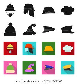 Vector illustration of headgear and cap symbol. Set of headgear and headwear vector icon for stock.