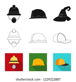 Vector illustration of headgear and cap symbol. Set of headgear and headwear stock vector illustration.