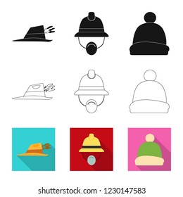 Vector illustration of headgear and cap symbol. Set of headgear and accessory stock vector illustration.