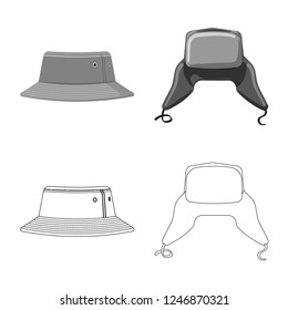 Vector illustration of headgear and cap symbol. Collection of headgear and accessory stock vector illustration.