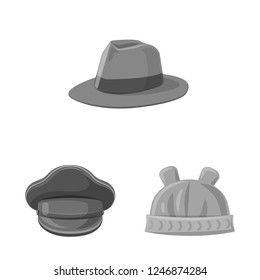 Vector illustration of headgear and cap symbol. Set of headgear and accessory stock symbol for web.