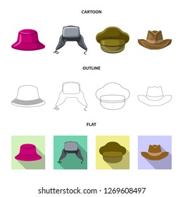 Vector illustration of headgear and cap symbol. Collection of headgear and accessory stock vector illustration.