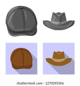 Vector illustration of headgear and cap symbol. Collection of headgear and accessory vector icon for stock.