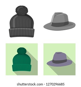 Vector illustration of headgear and cap symbol. Collection of headgear and accessory stock symbol for web.