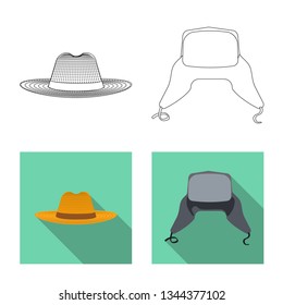 Vector illustration of headgear and cap symbol. Collection of headgear and accessory stock symbol for web.