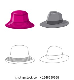 Vector illustration of headgear and cap symbol. Collection of headgear and accessory stock symbol for web.