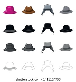 Vector illustration of headgear and cap symbol. Set of headgear and accessory vector icon for stock.