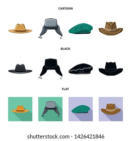 Vector illustration of headgear and cap symbol. Collection of headgear and accessory stock symbol for web.