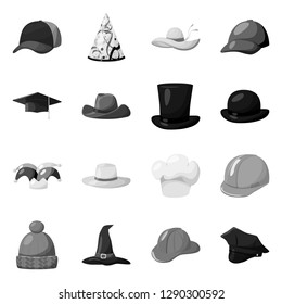 Vector illustration of headgear and napper icon. Collection of headgear and helmet vector icon for stock.