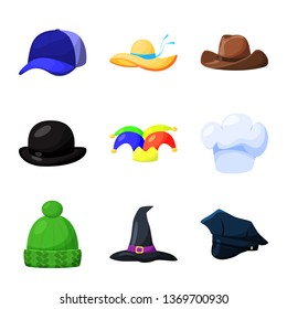 Vector illustration of headgear and napper icon. Set of headgear and helmet vector icon for stock.