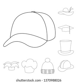 Vector illustration of headgear and napper icon. Collection of headgear and helmet vector icon for stock.