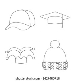 Vector illustration of headgear and napper icon. Collection of headgear and helmet vector icon for stock.