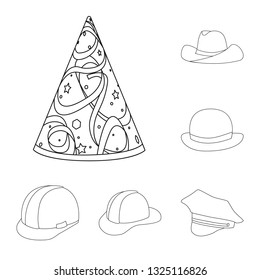 Vector illustration of headgear and napper sign. Set of headgear and helmet vector icon for stock.