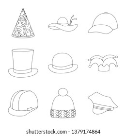Vector illustration of headgear and napper sign. Collection of headgear and helmet stock vector illustration.