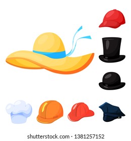 Vector illustration of headgear and napper sign. Collection of headgear and helmet stock vector illustration.