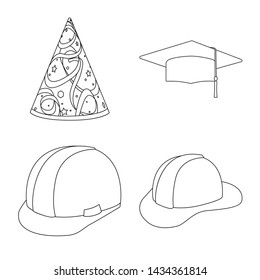 Vector illustration of headgear and napper sign. Set of headgear and helmet vector icon for stock.