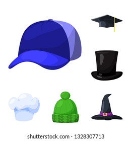 Vector illustration of headgear and napper symbol. Collection of headgear and helmet stock vector illustration.