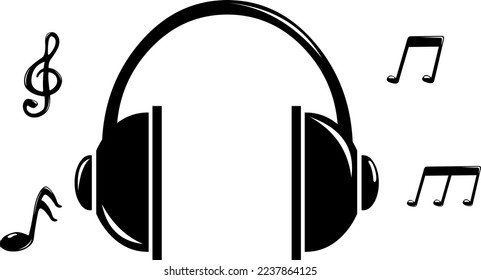 vector illustration of headphone icon with musical notes