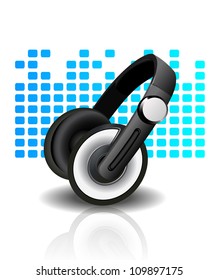 Vector illustration of headphones - blue background