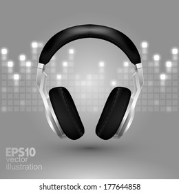 Ilustración vectorial con auriculares y ecualizador.