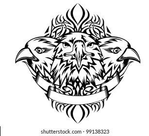 Vector illustration heads eagles and patterns